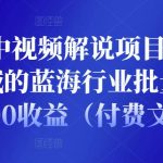 黄岛主中视频解说项目复盘：细分领域的蓝海行业批量单天200-300收益（付费文章）