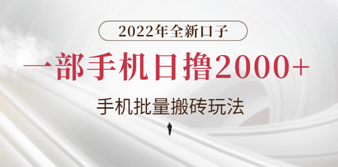 2022年全新口子，手机批量搬砖玩法，一部手机日撸2000+