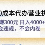 高利润0成本代办营业执照项目：一单赚300元 日入4000+不会违规，不会内卷