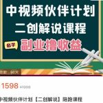 中视频伙伴计划【二创解说】陪跑课程，冷门蓝海副业撸收益，播放越高收益越高-价值1598