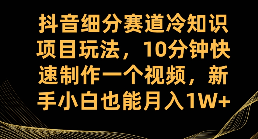 抖音细分赛道冷知识项目玩法，10分钟快速制作一个视频，新手小白也能月入1W+【揭秘】