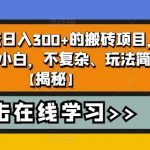 无需引流日入300+的搬砖项目，适合新手小白，不复杂、玩法简单【揭秘】