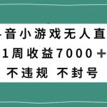 抖音小游戏无人直播，不违规不封号1周收益7000+，官方流量扶持【揭秘】