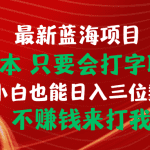 最新蓝海项目 0成本 只要会打字聊天 小白也能日入三位数 不赚钱来打我