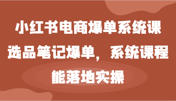 小红书电商爆单系统课-选品笔记爆单，系统课程，能落地实操